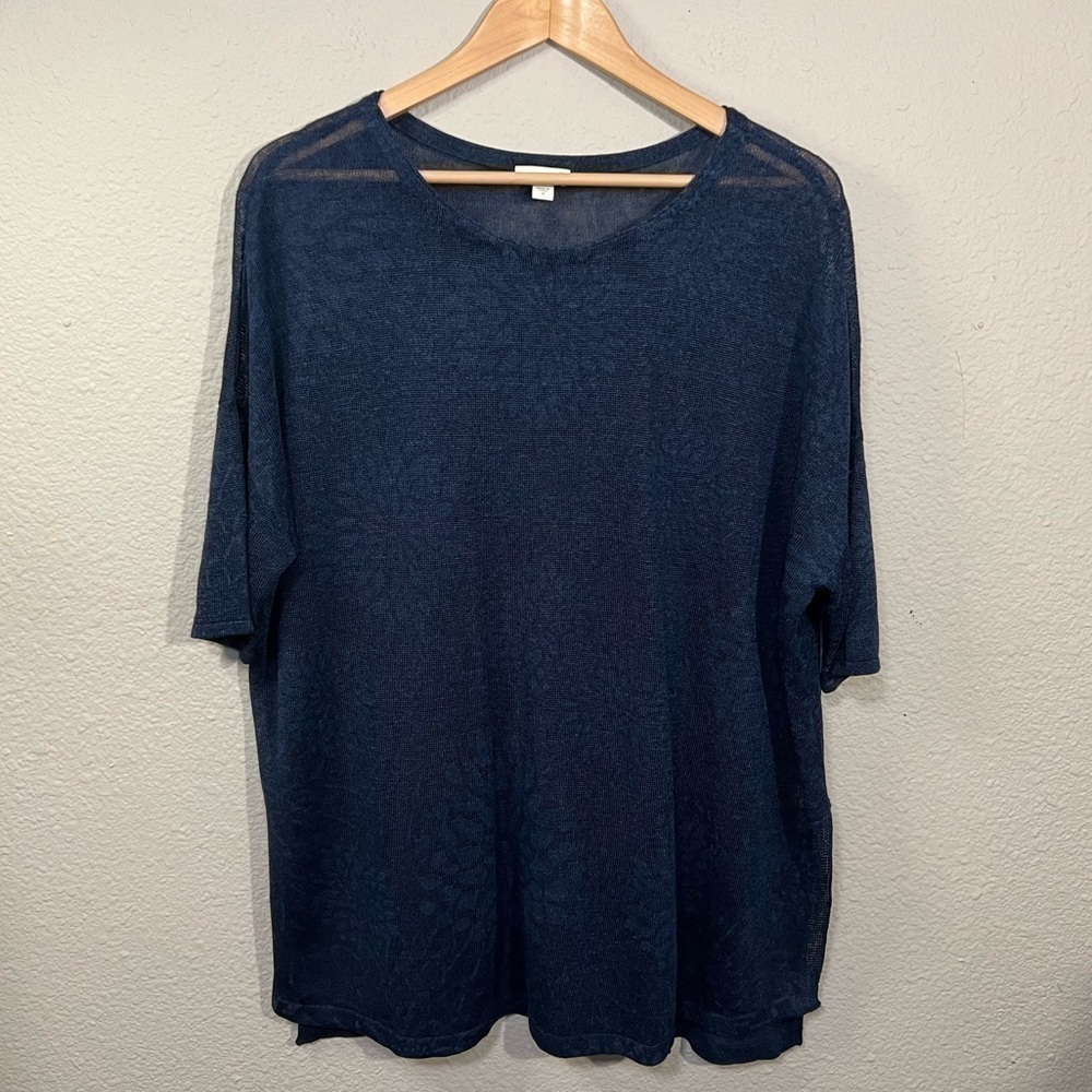 J.Jill PureJill Knit Oversized Sweater Subtle Floral Design Navy Blue Sz M
